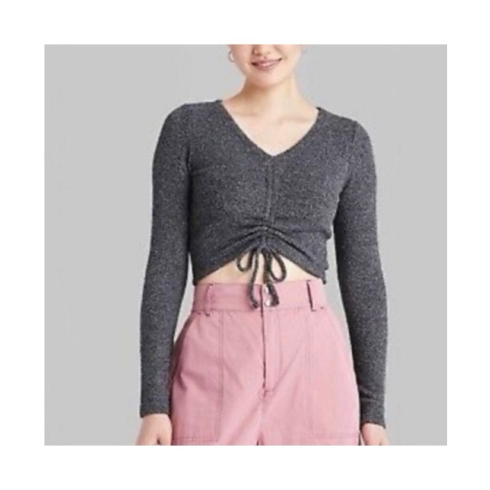 Wild Fable Long Sleeve Fuzzy Ruched‎ Crop Top NWT